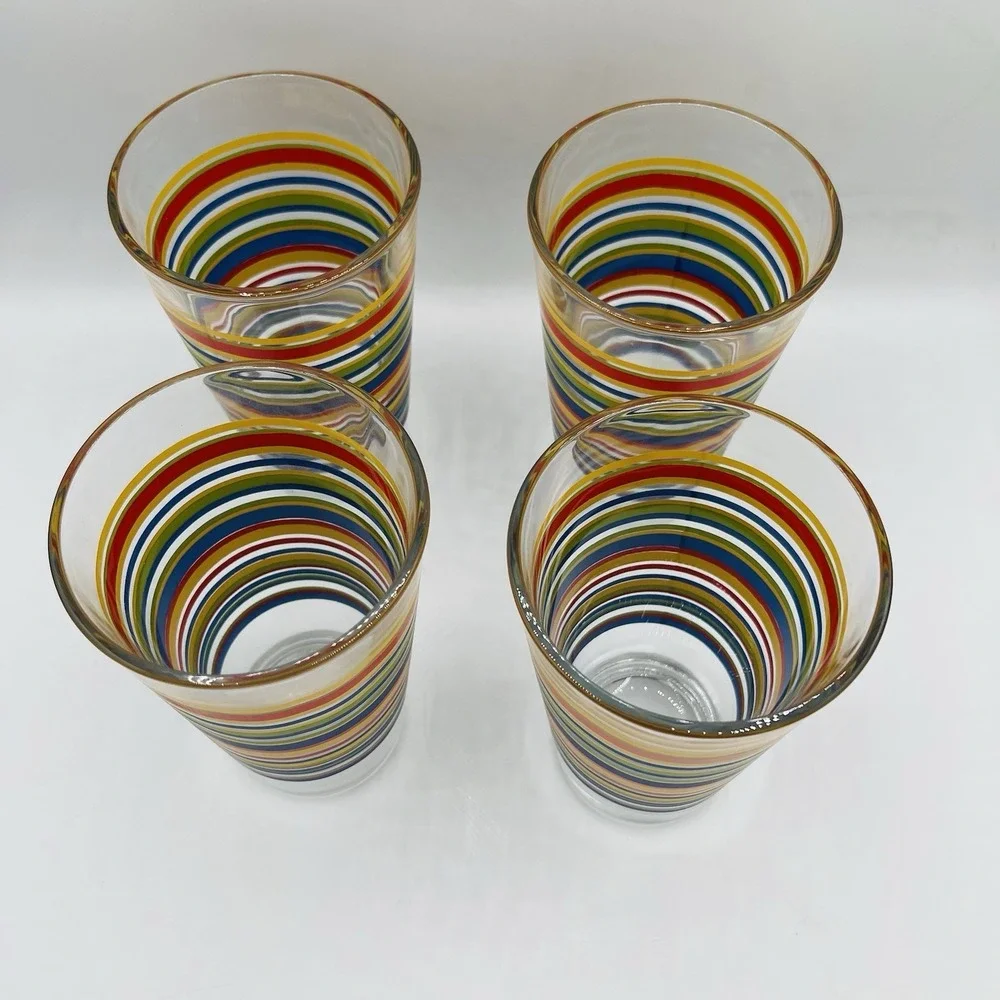 Set of 4 Libbey Mambo Fiesta Striped Tumblers  (16-oz) Near Mint No chips